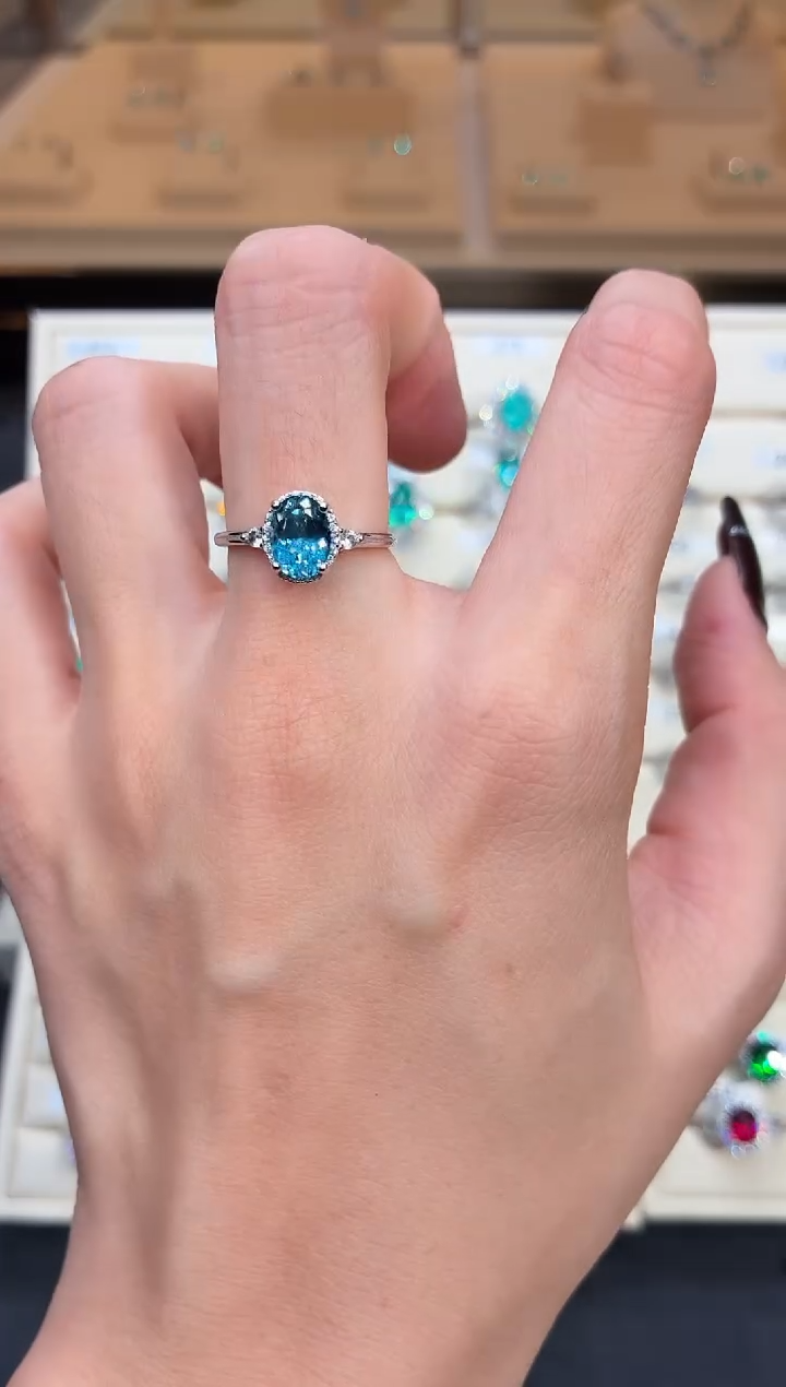 银S925镶嵌戒圈海蓝宝石0000