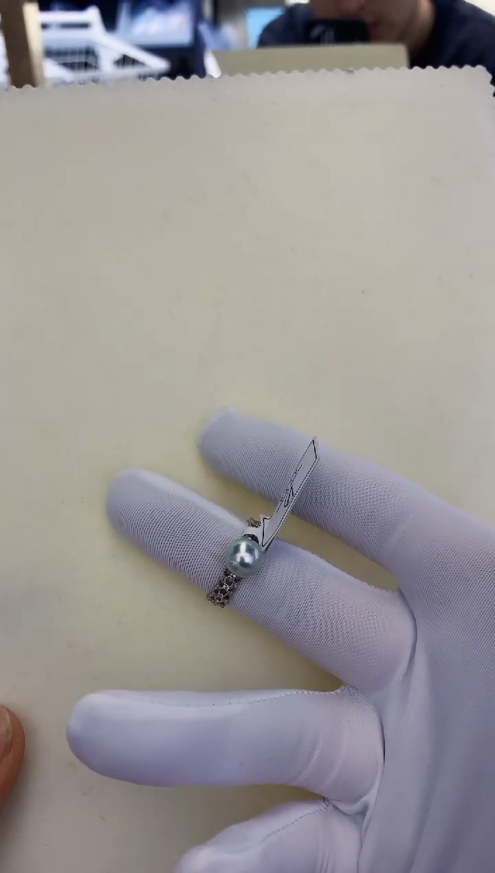 银S925镶嵌饰品海水珍珠真多麻色设计款戒指