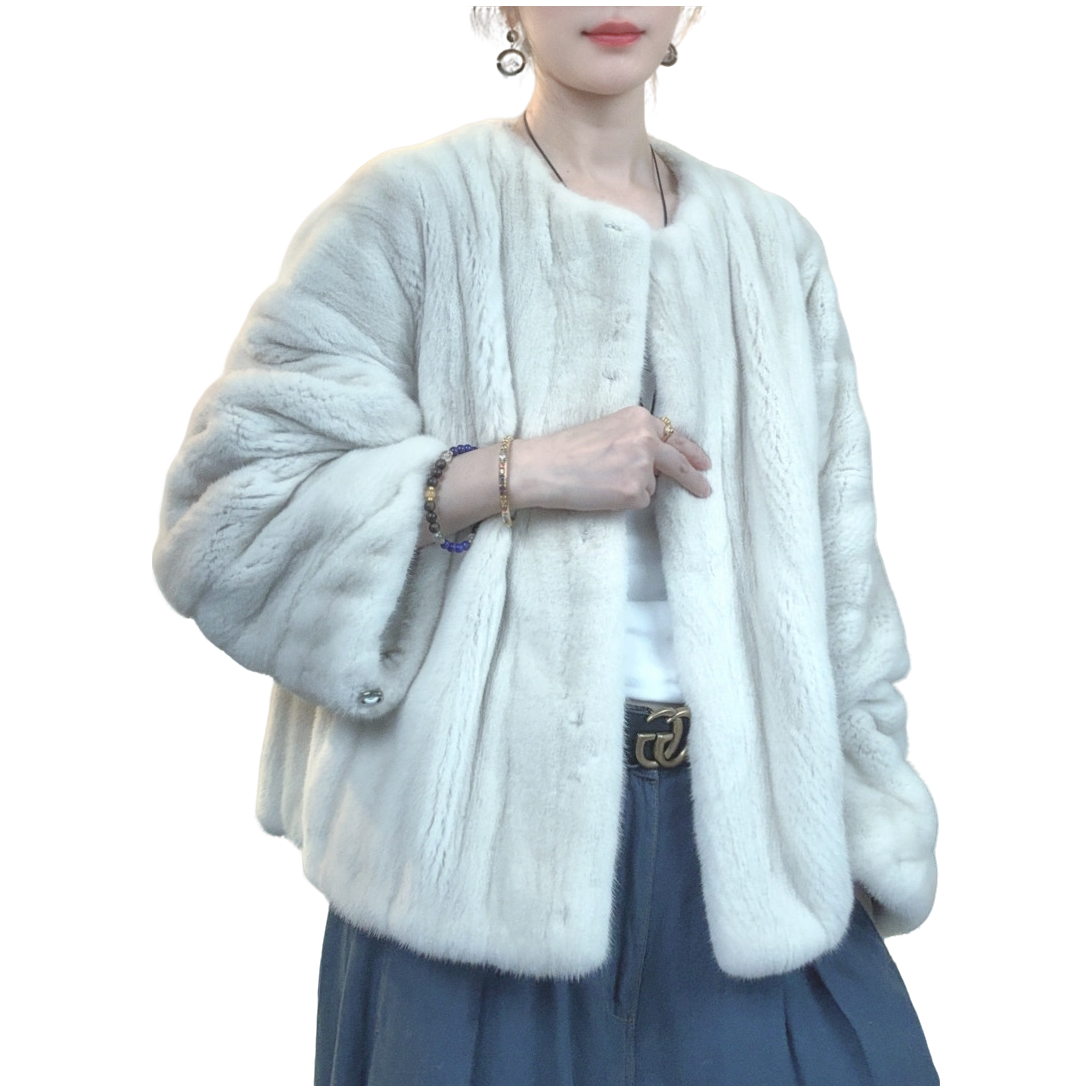 【慕之语muzhiyu】”羽裳“ LS009款 圆领袖子斜抽抽刀皮草水貂大衣