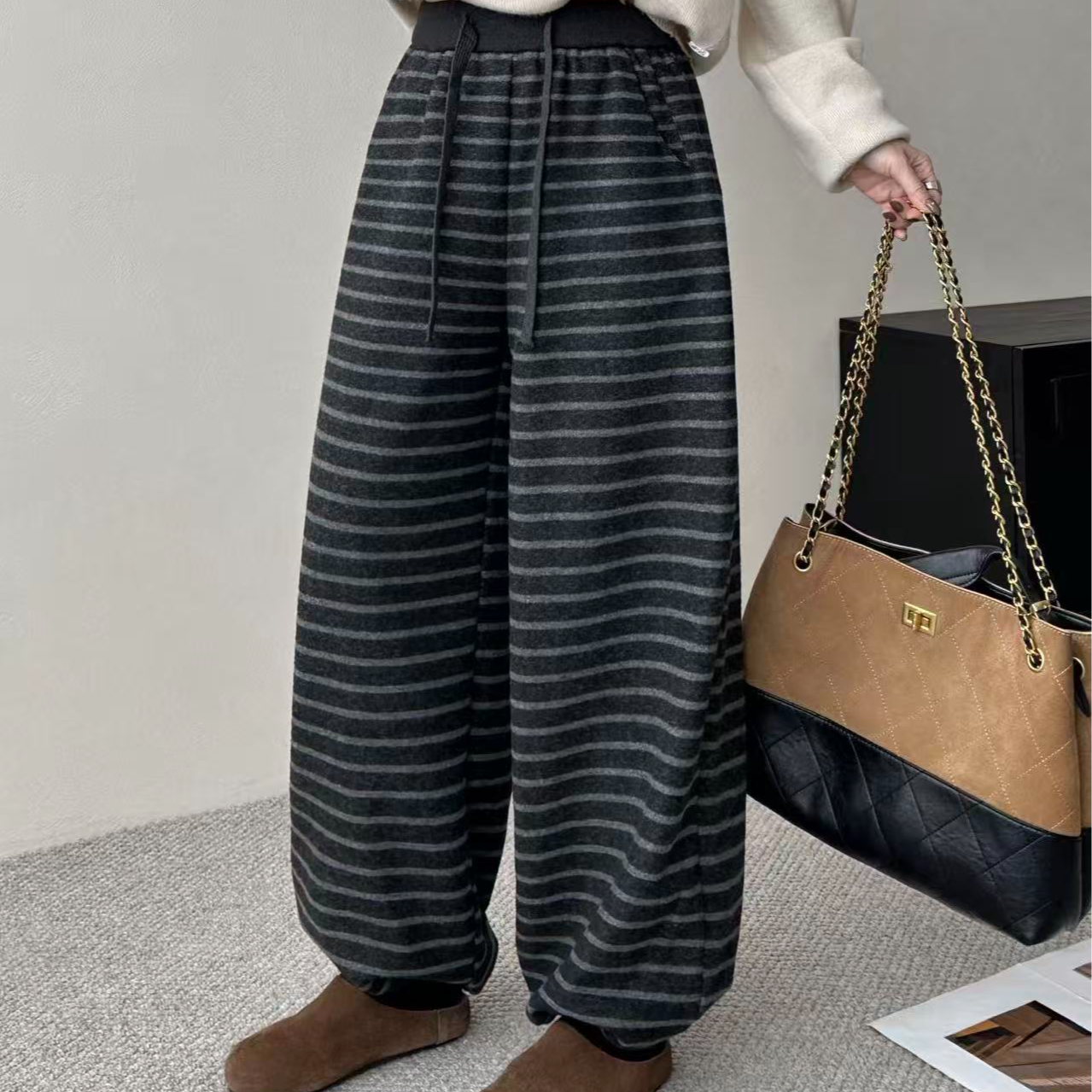 武汉蔓姐【条纹裤】冬季新款加绒灯笼休闲裤 裤长97公分左右 2771#