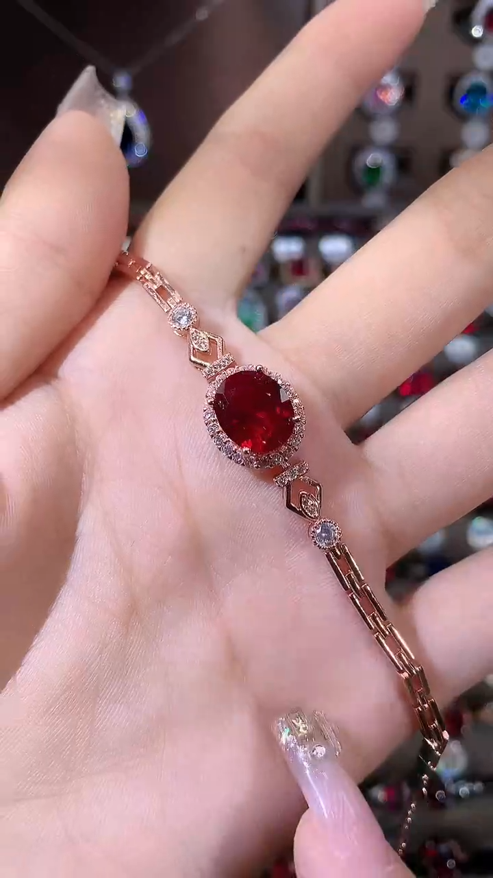 无925银酒红手链