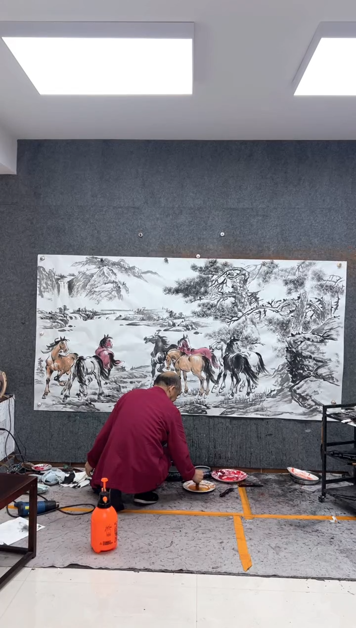 国画盛世八骏 240x120cm带收藏证书