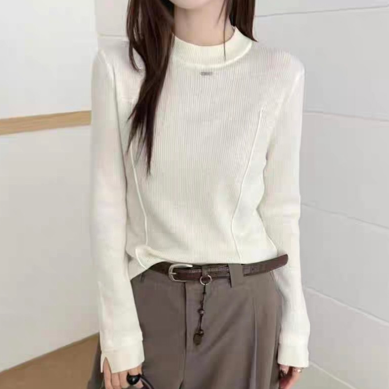 8269#半高领套头打底衫女2025秋冬新款纯色修身保暖内搭上衣小标