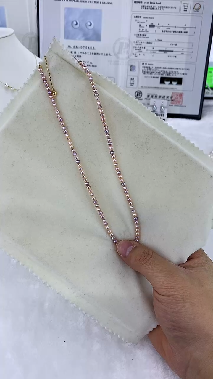 银S925镶嵌DA淡水珍珠糖果色珍珠项链 YBQ272