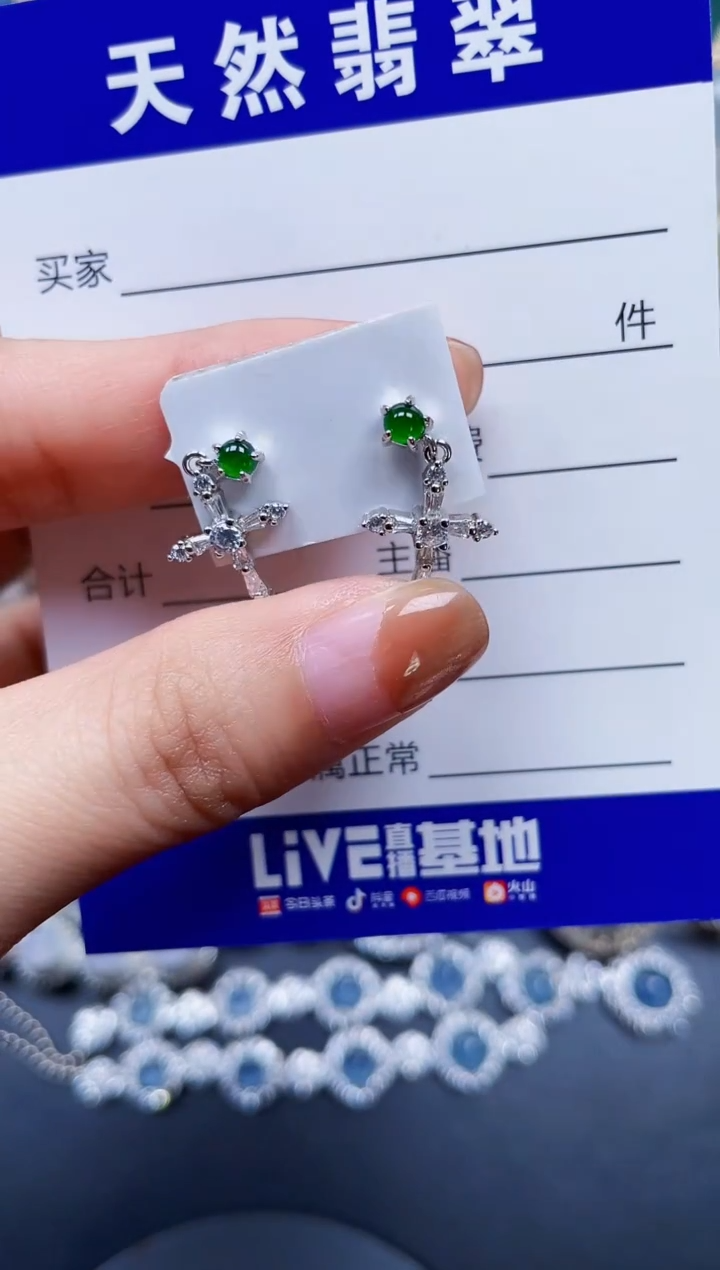 银S925镶嵌翡翠耳饰334