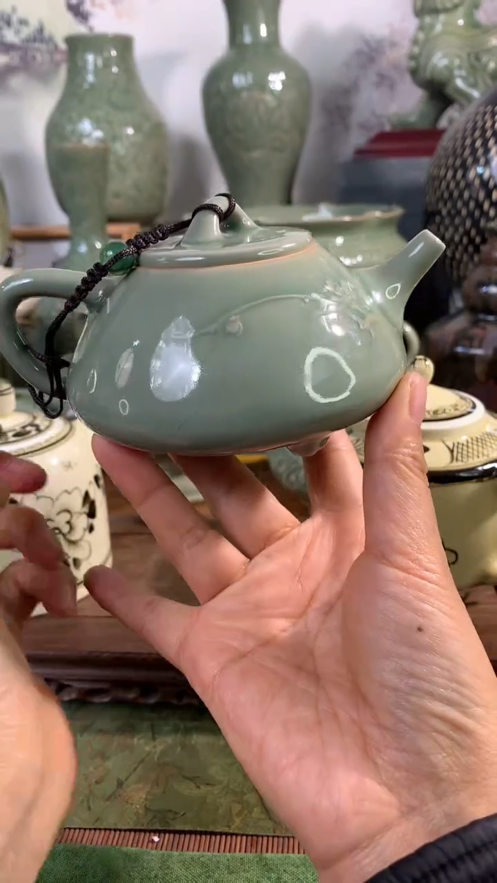 现代耀州窑微瑕冰裂喜上眉梢茶壶200CC一只