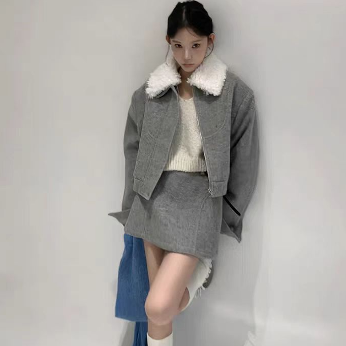 【在韩留学生】白鸭绒/羊毛混色定染冬日早八毛呢套装2670