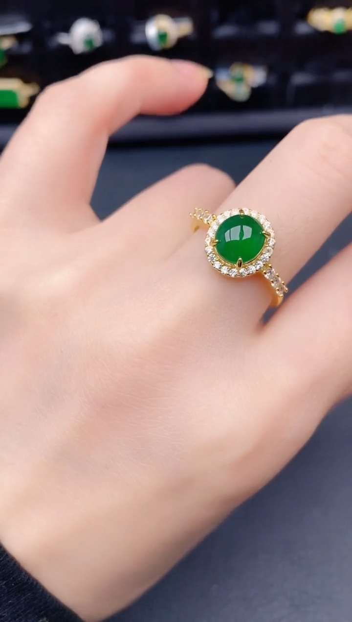 银S925镶嵌戒指翡翠天然a货翡翠145