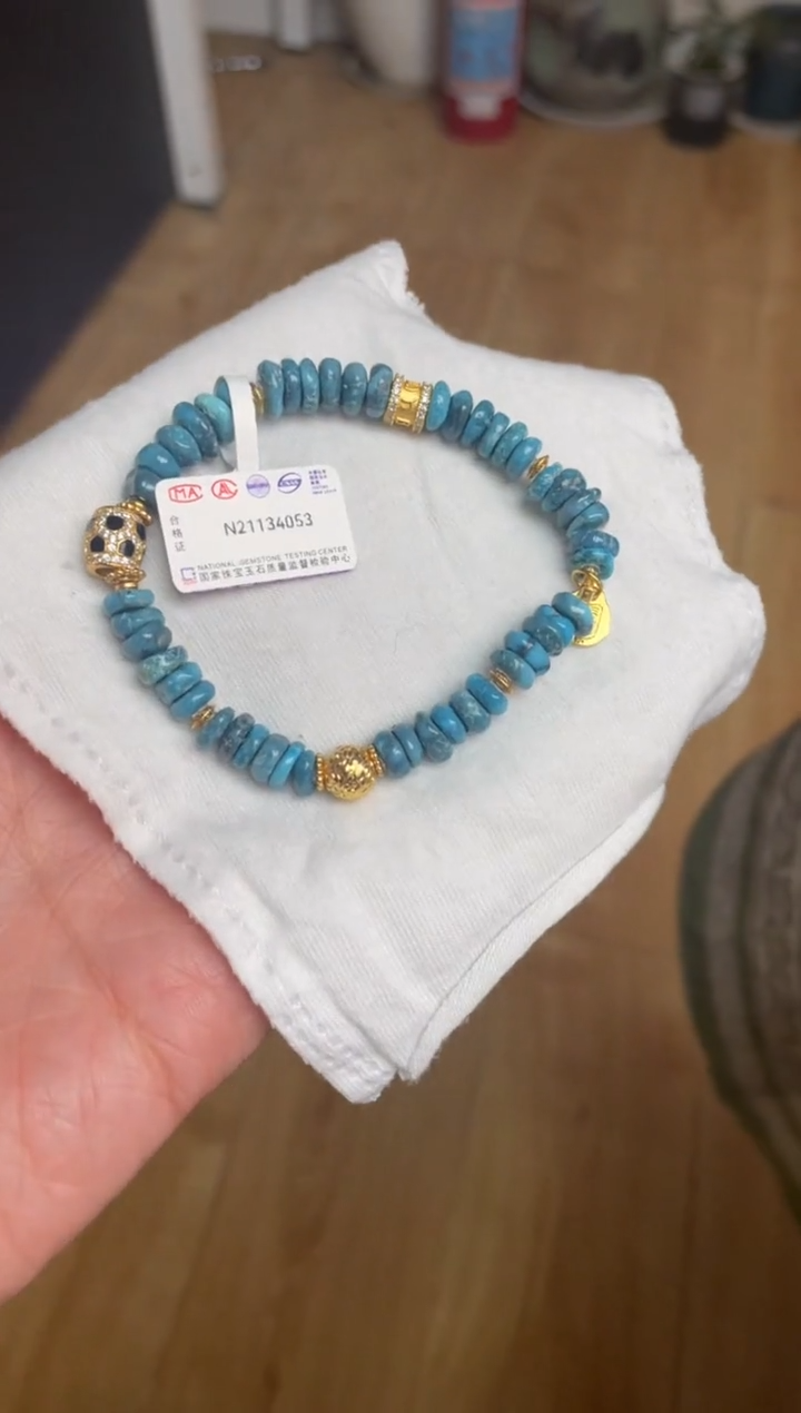 银S925镶嵌绿松石手串55