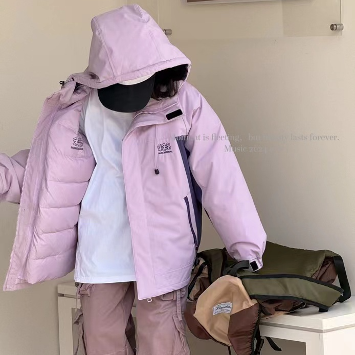 木莎MUSIC女童羽绒服冲锋衣三合一24冬儿童可脱卸内胆加厚外套潮