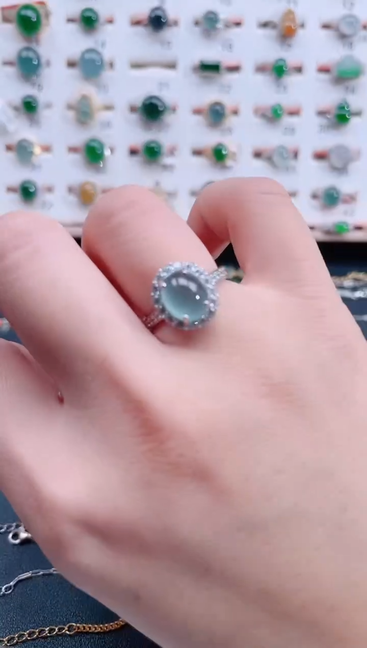 银S925镶嵌戒指翡翠天然翡翠