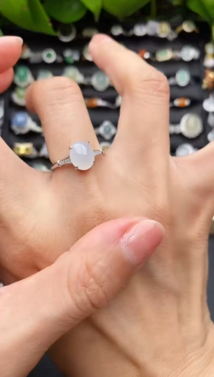 【闪购商品】翡翠戒指银S925镶嵌缅甸天然A货翡翠44   2-8