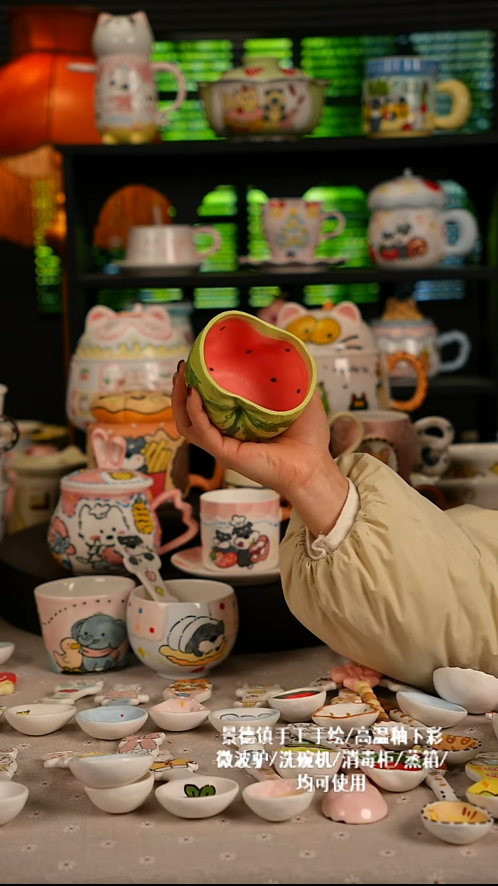 陶瓷无盖款景德镇高温釉下彩纯手绘创意瓷 默认微瑕 不退不换