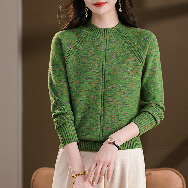 保暖半高领女针织毛衣保暖发热圆领花纱简约通勤打底衫中老年女装
