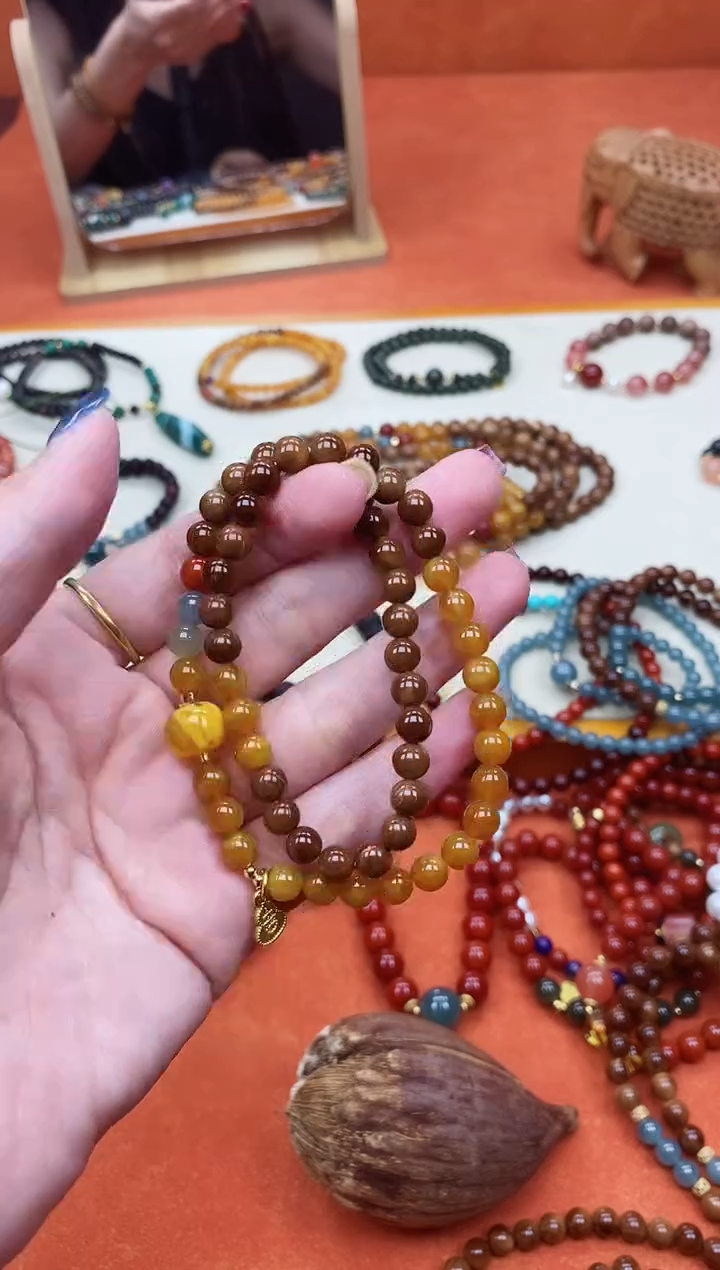 未镶嵌库克手串双圈库克菩提老蜡彩虹糖手串