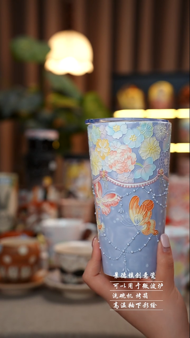 蝶恋花景德镇陶瓷手工手绘创意瓷