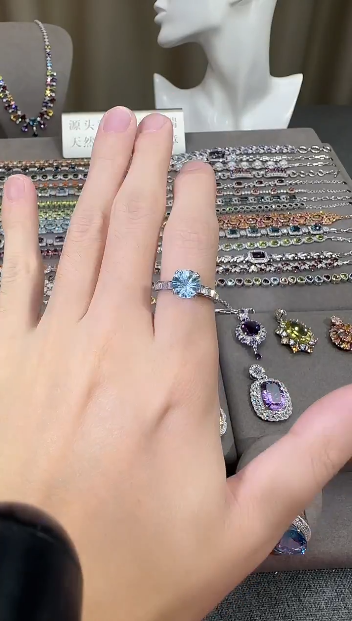 银S925镶嵌戒指托帕石8mm戒指设计款