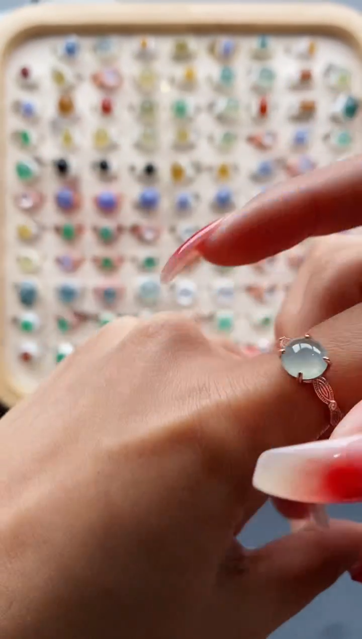 【闪购商品】翡翠戒指银S925镶嵌缅甸天然A货翡翠444 6+6