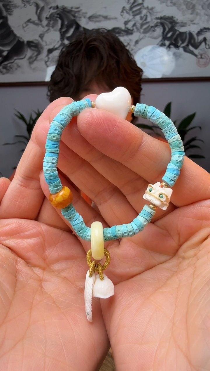 【闪购商品】绿松石手串18K金镶嵌时尚百搭A1478