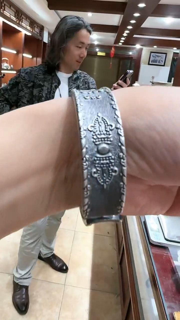 足银999精工手工六字金刚杵镯女