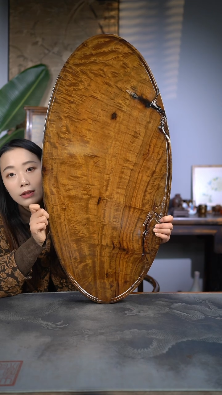 【闪购商品】金丝楠木雕满花水波影子波精工山水孤舟茶盘12