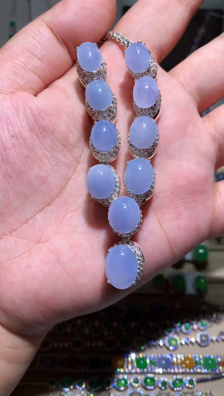 翡翠未镶嵌耳饰铜托紫罗兰套链