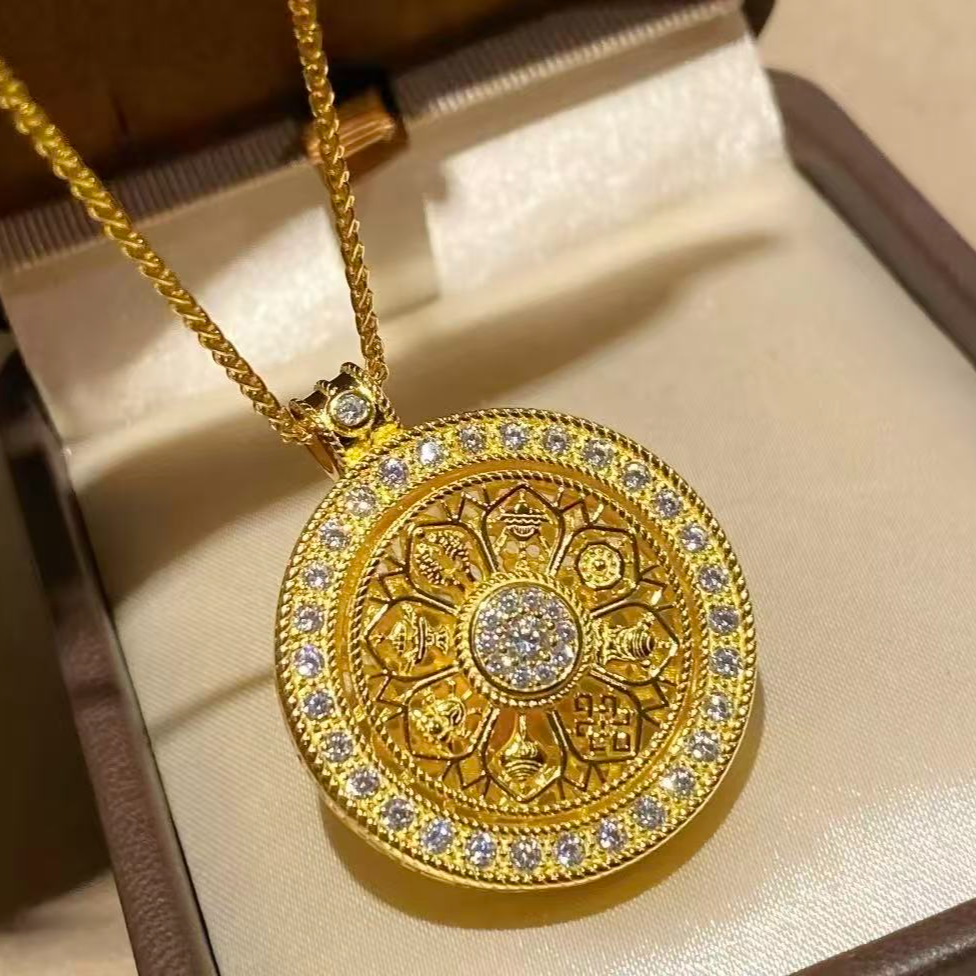 合金吊坠 2258八宝罗盘吊坠黄铜钥匙扣本命转运小众锁骨链手链