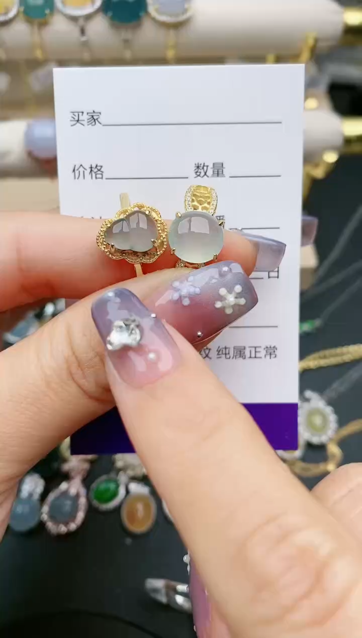 【闪购商品】翡翠银S925镶嵌戒指7756