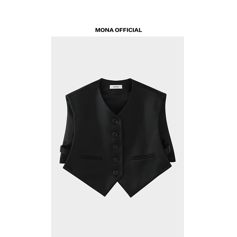 【MONA OFFICIAL】免蛋白PU皮复古马甲背心 Z123B11345