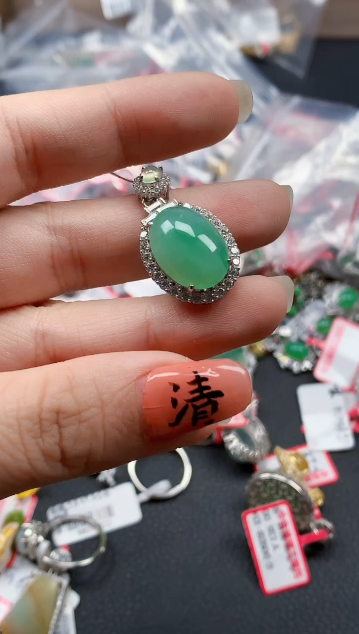 银S925镶嵌戒指翡翠天然A货缅甸翡翠