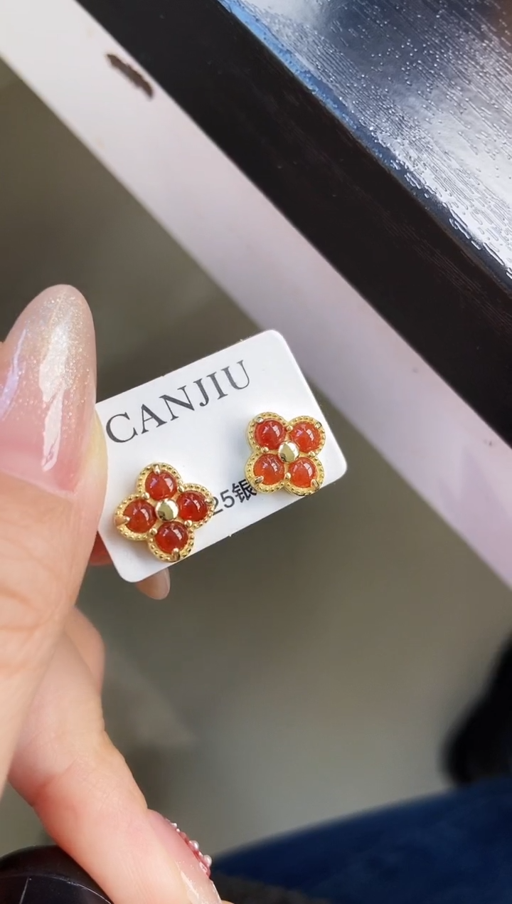 银S925镶嵌翡翠耳饰12