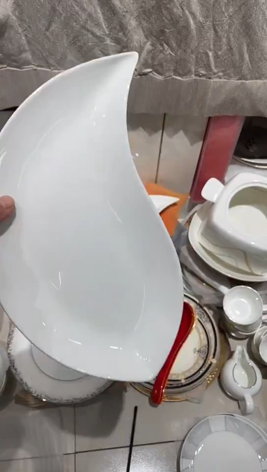 瓷异形鱼盘2只装白瓷