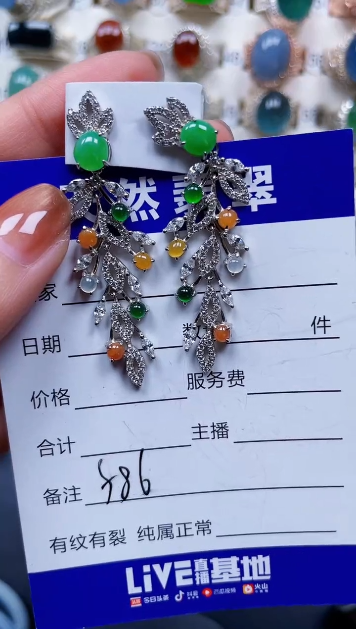 银S925镶嵌翡翠耳饰586