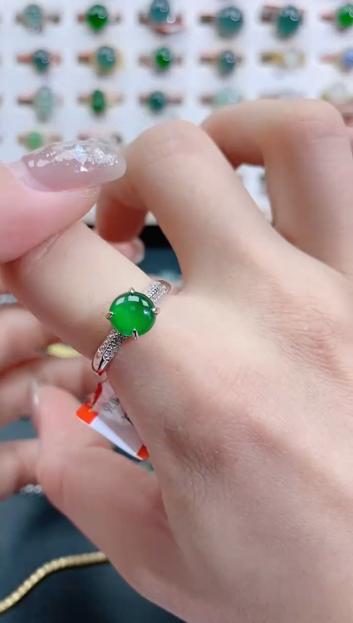 银S925镶嵌戒指翡翠天然翡翠