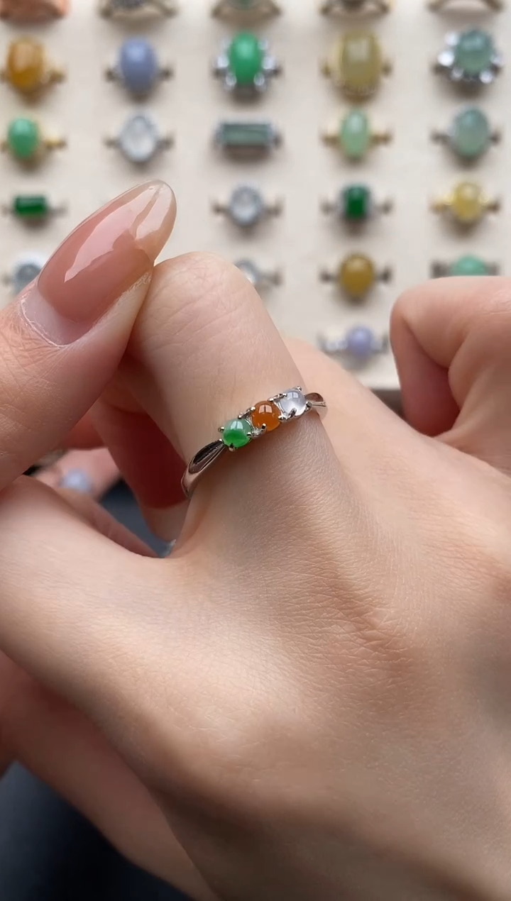 银S925镶嵌戒指翡翠一物一证一礼盒