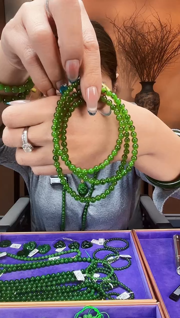 项链未镶嵌和田玉卡8碧玉珠链 多样性发一