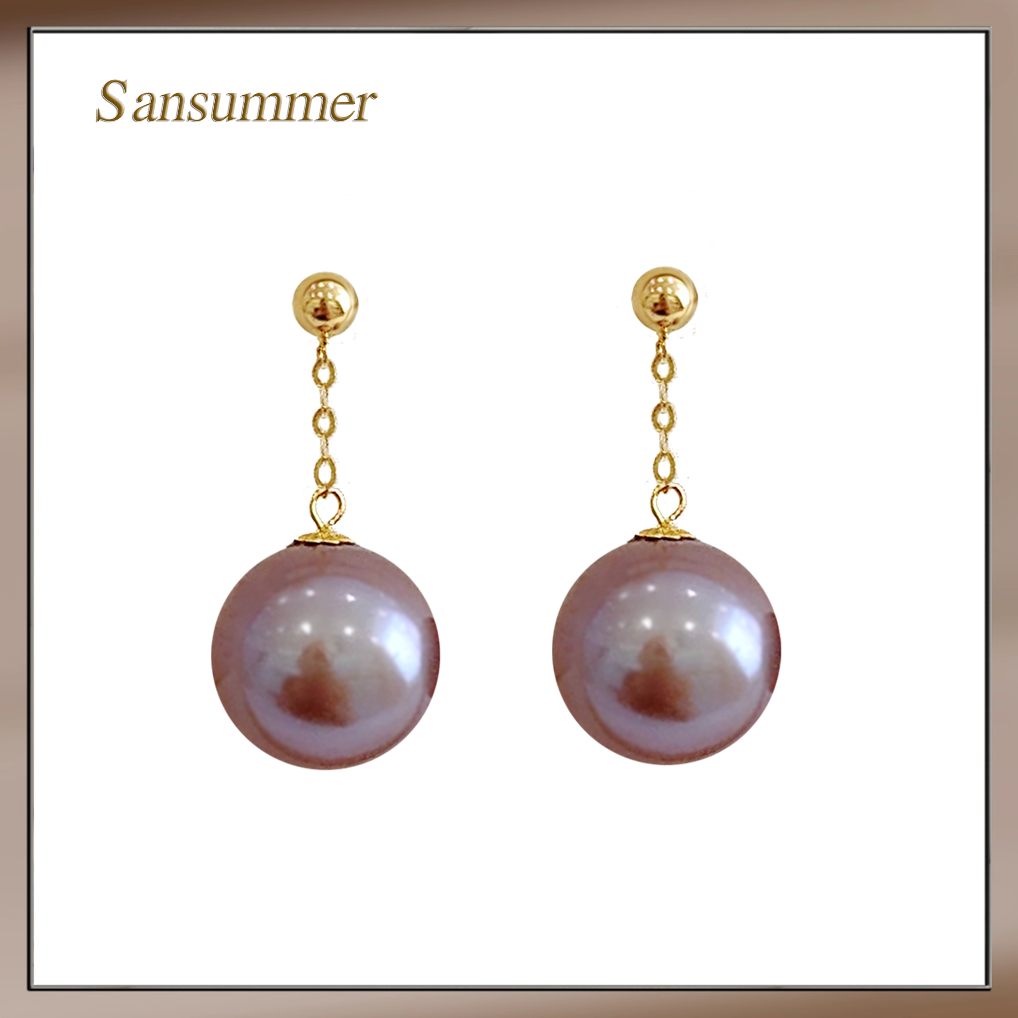 NM18K金/淡水珍珠/10-11mm/紫珠大风吹耳环气质简约