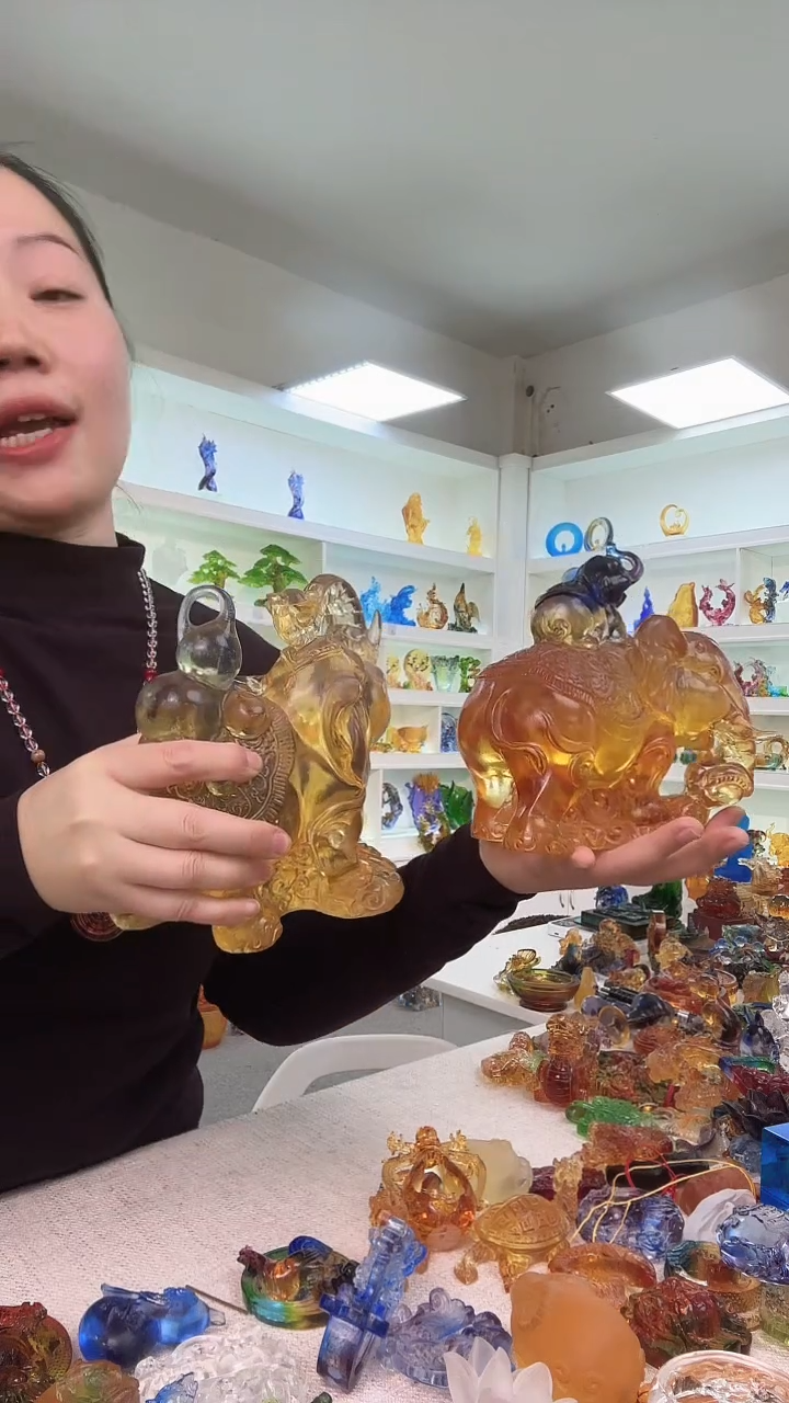 手工艺品琉璃大象一对