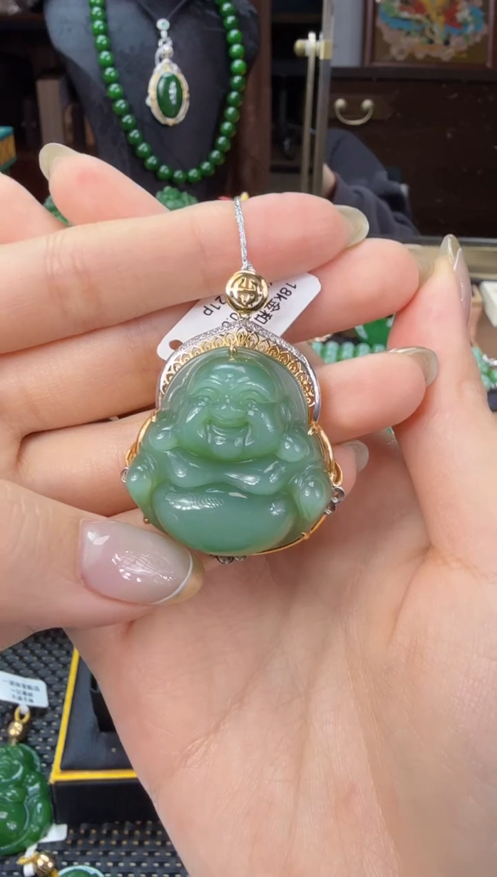 【闪购商品】和田玉（碧玉）吊坠(不含链)18K金镶嵌 