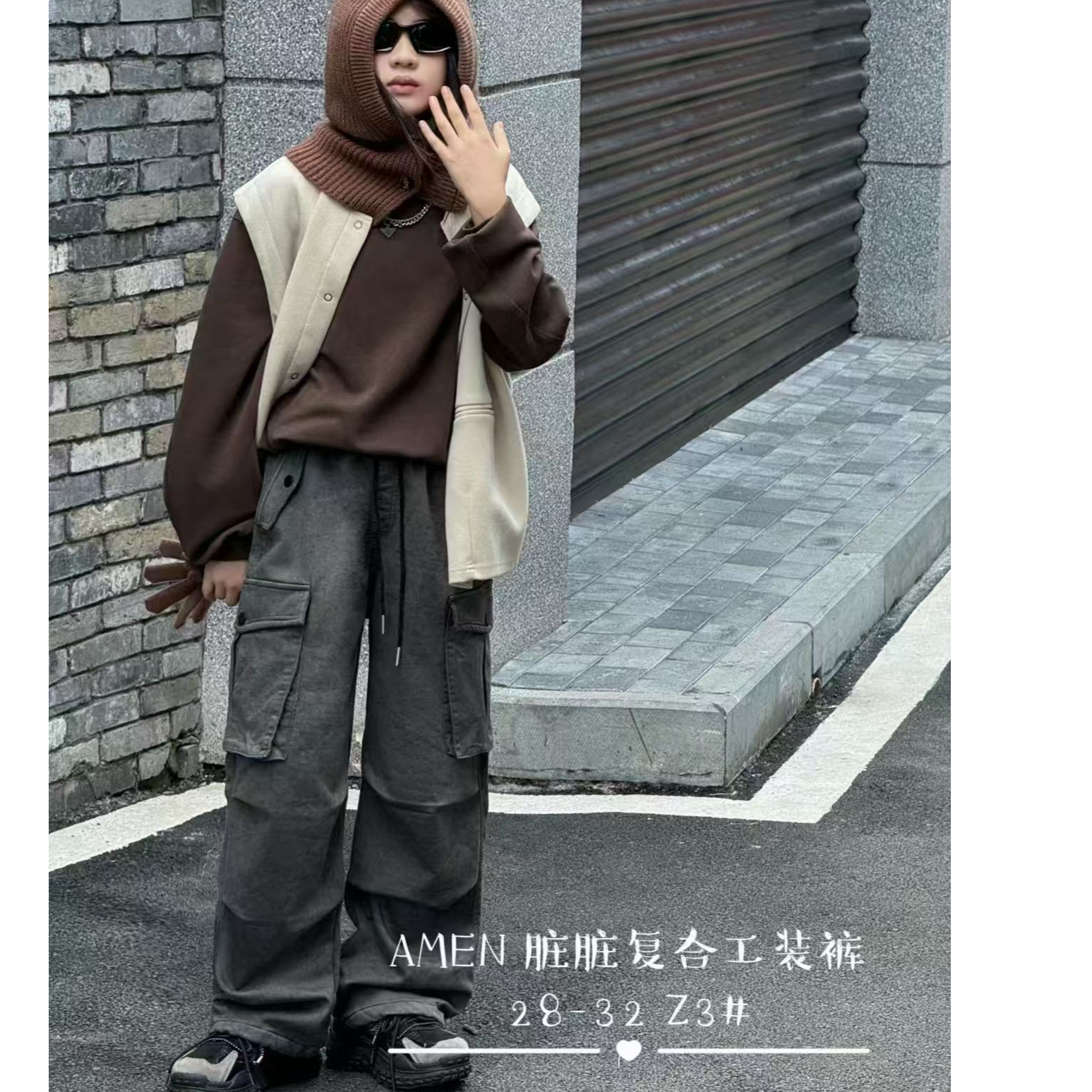 505959 韩版男童女童新款冬款时尚儿童洋气休闲加绒脏脏工装裤