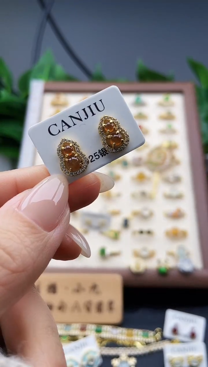 银S925镶嵌翡翠耳饰琳*酱12