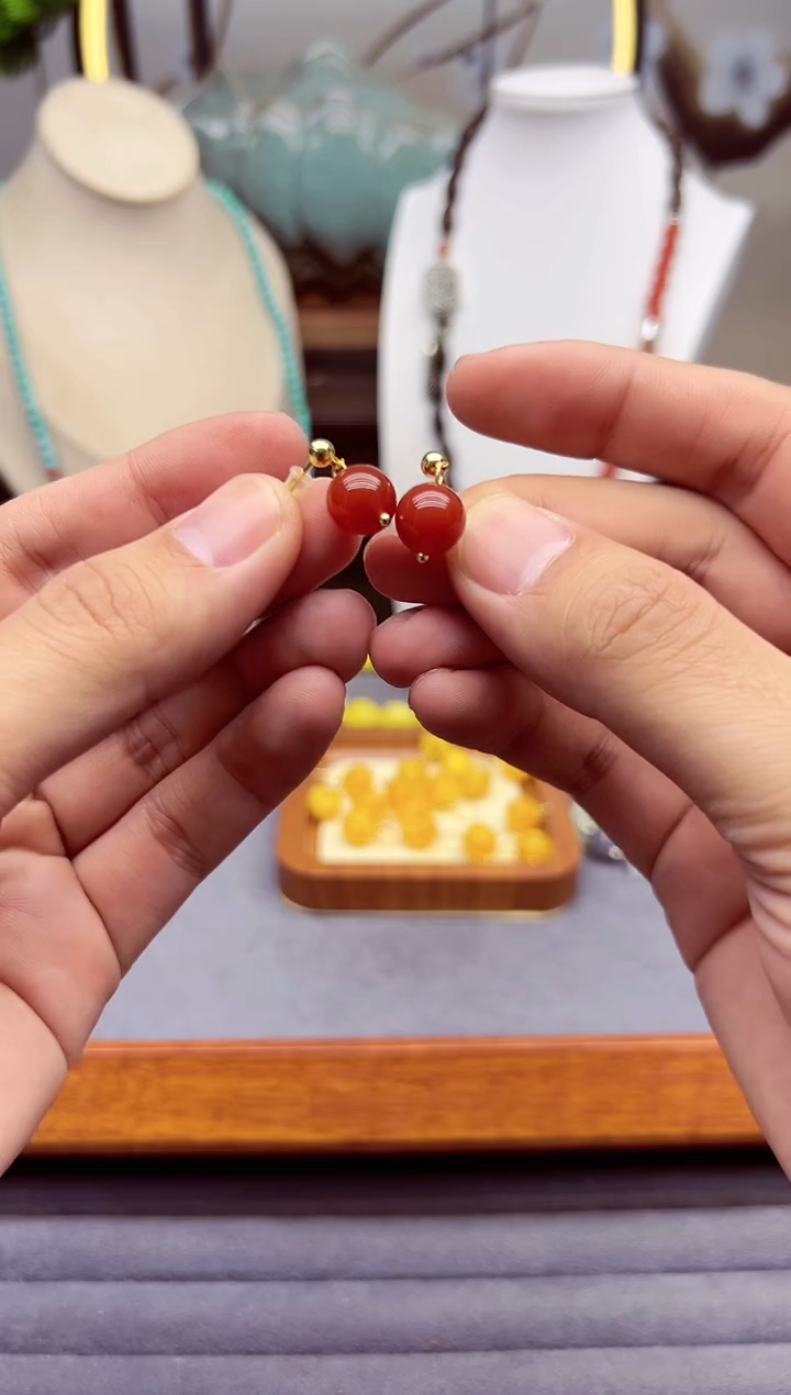 【闪购商品】南红玛瑙耳饰14K金镶嵌E141```````````