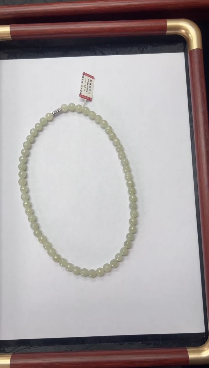 未镶嵌手串和田玉近矿青白玉卡8妈妈链