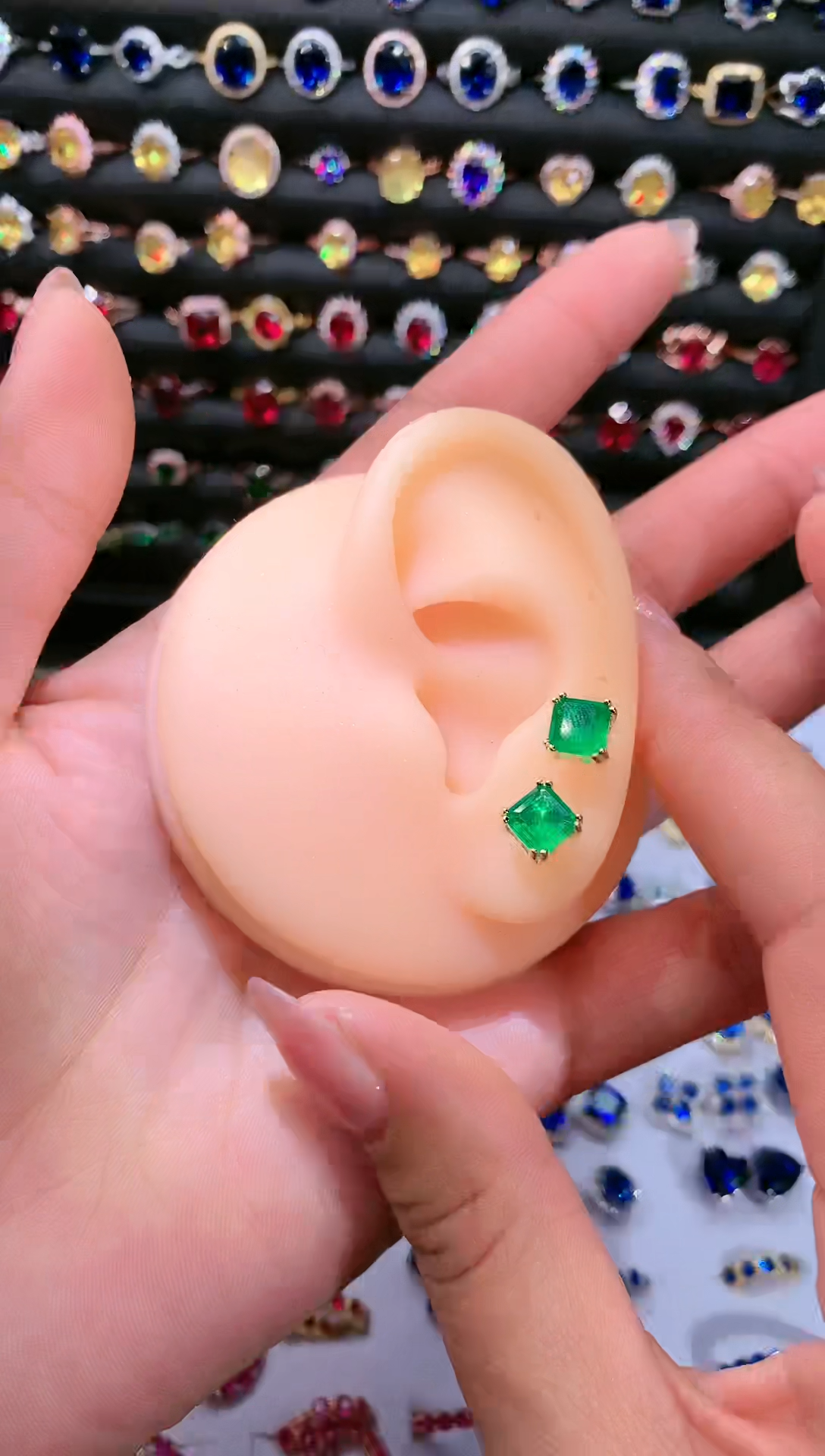 【闪购商品】祖母绿耳饰银S925镶嵌6金