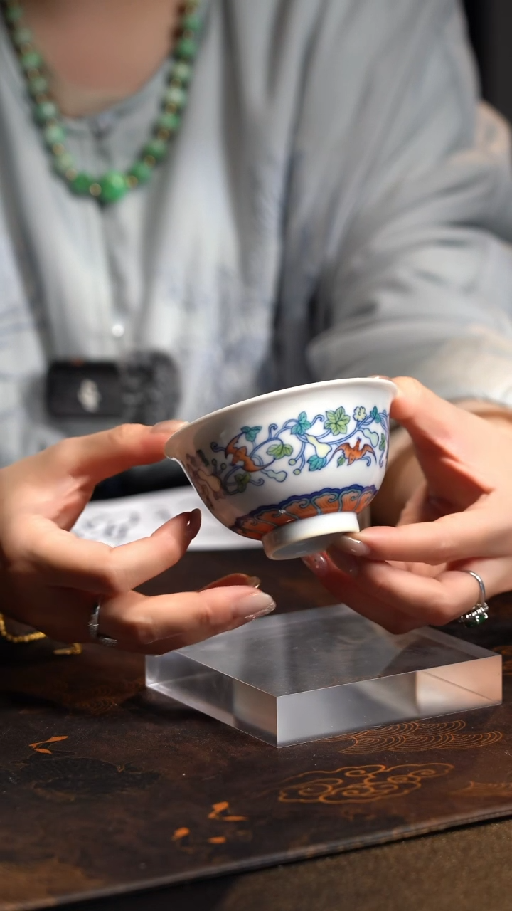 【闪购商品】J涂杏花窑斗彩福禄万代杯