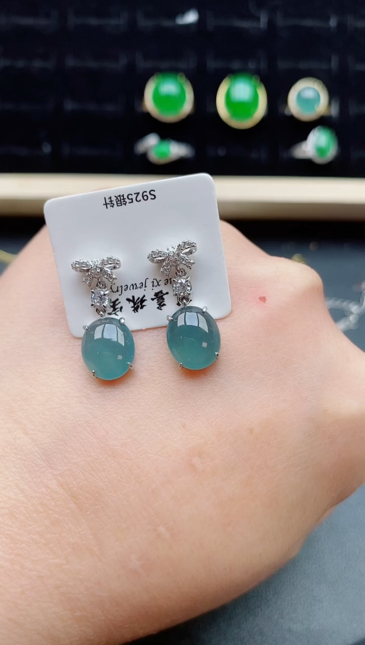 【闪购商品】翡翠耳饰银S925镶嵌080550