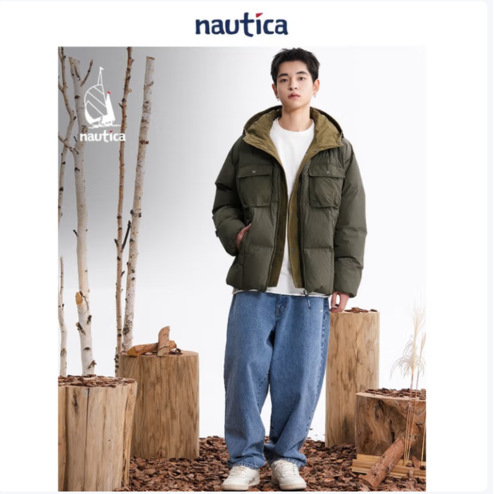 Nautica White SailCityboy日系【明星同款】保暖可拆卸帽休JW3403