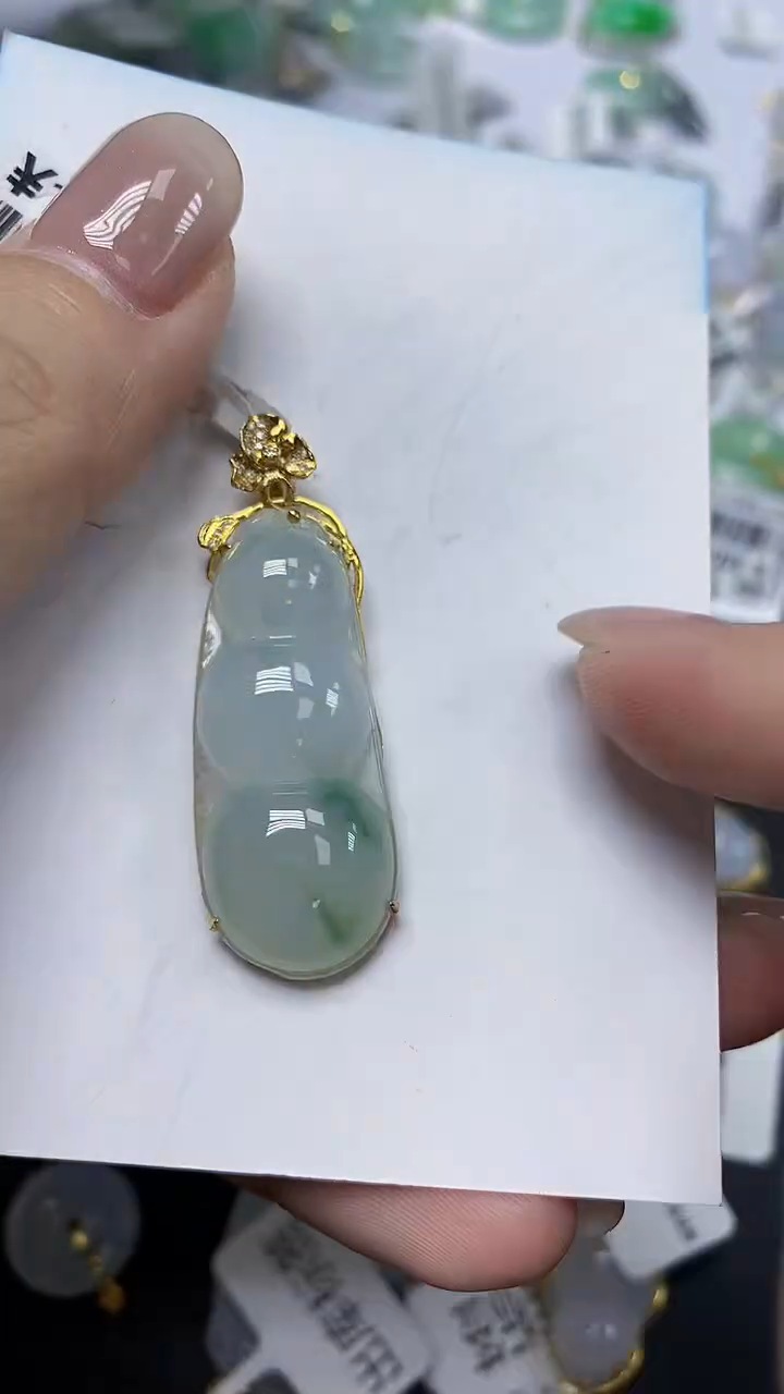 翡翠18K金镶嵌颈饰天然缅甸翡翠A货1