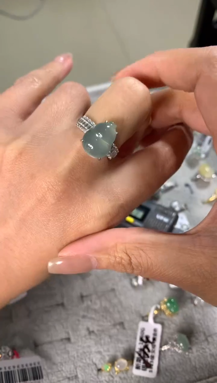 银S925镶嵌戒指翡翠056