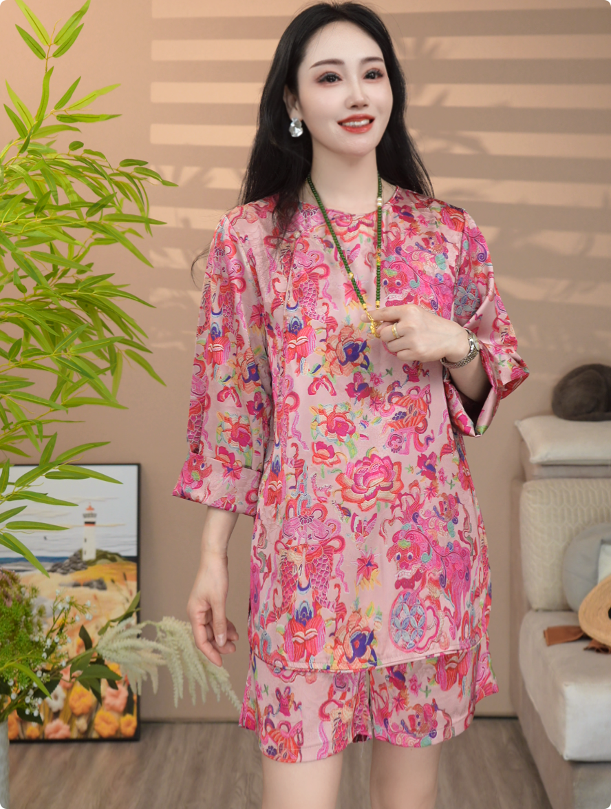 【武梦】 乐柠 夏季新款气质百搭新中式国风七分袖套装